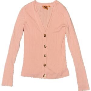 Tory Burch Pink Wool Ribbed Cardigan